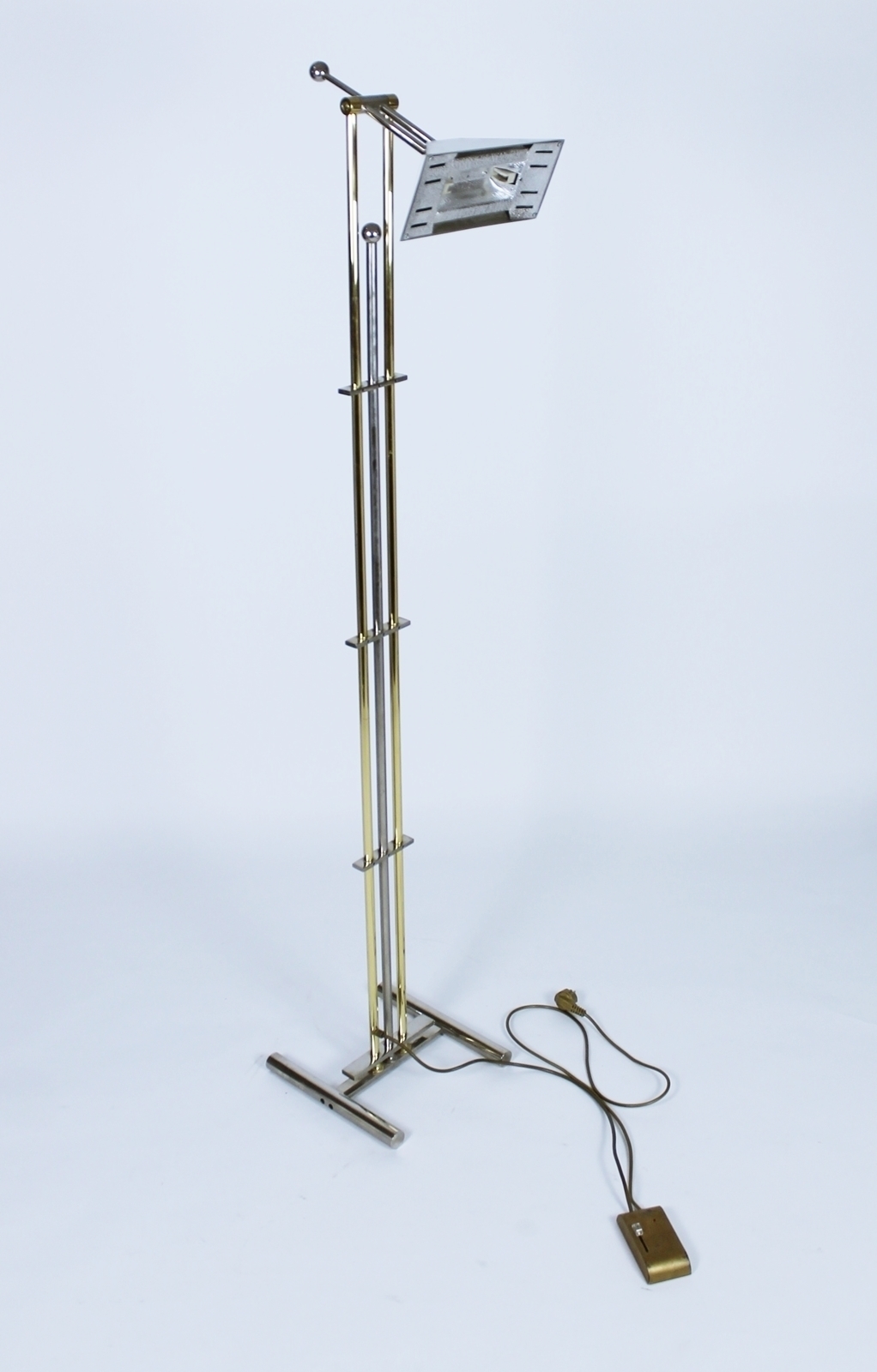 Goetz Chrome And Brass Adjustable Halogen Floor Lamp With Dimmer