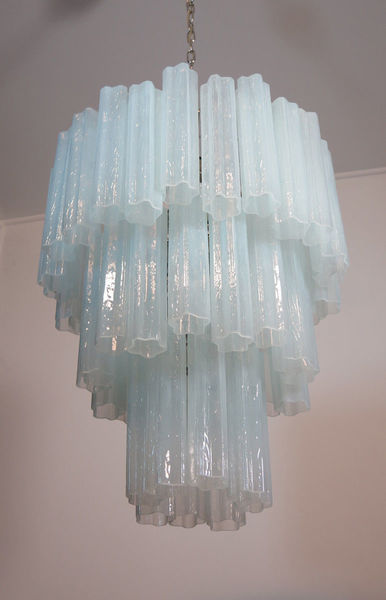 Three Tier Murano Glass Tube Chandelier 48 Pink Glasses, Mid Three Tier Murano Glass Tube Chandelier 48 Pink Glasses, Mid