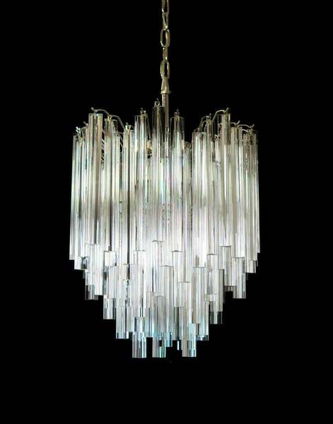 Pair Of Chandeliers Venini Style 92 Trasparent Prism Triedri, Murano, 1990 photo furniture