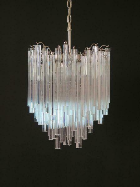 Pair Of Chandeliers Venini Style 92 Trasparent Prism Triedri, Murano, 1990 photo for sale