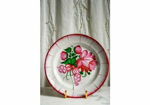 Antique French Faience Plate With Rose Design