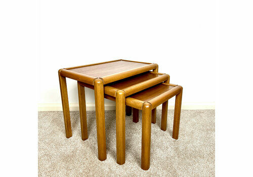 Danish Teak Nest Of Tables, Mid Century Modern Retro Stacking Coffee Tables
