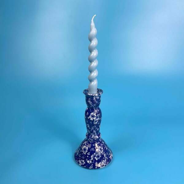 Blue & White Ceramic Candle Holders Floral (Pair) Vinterior