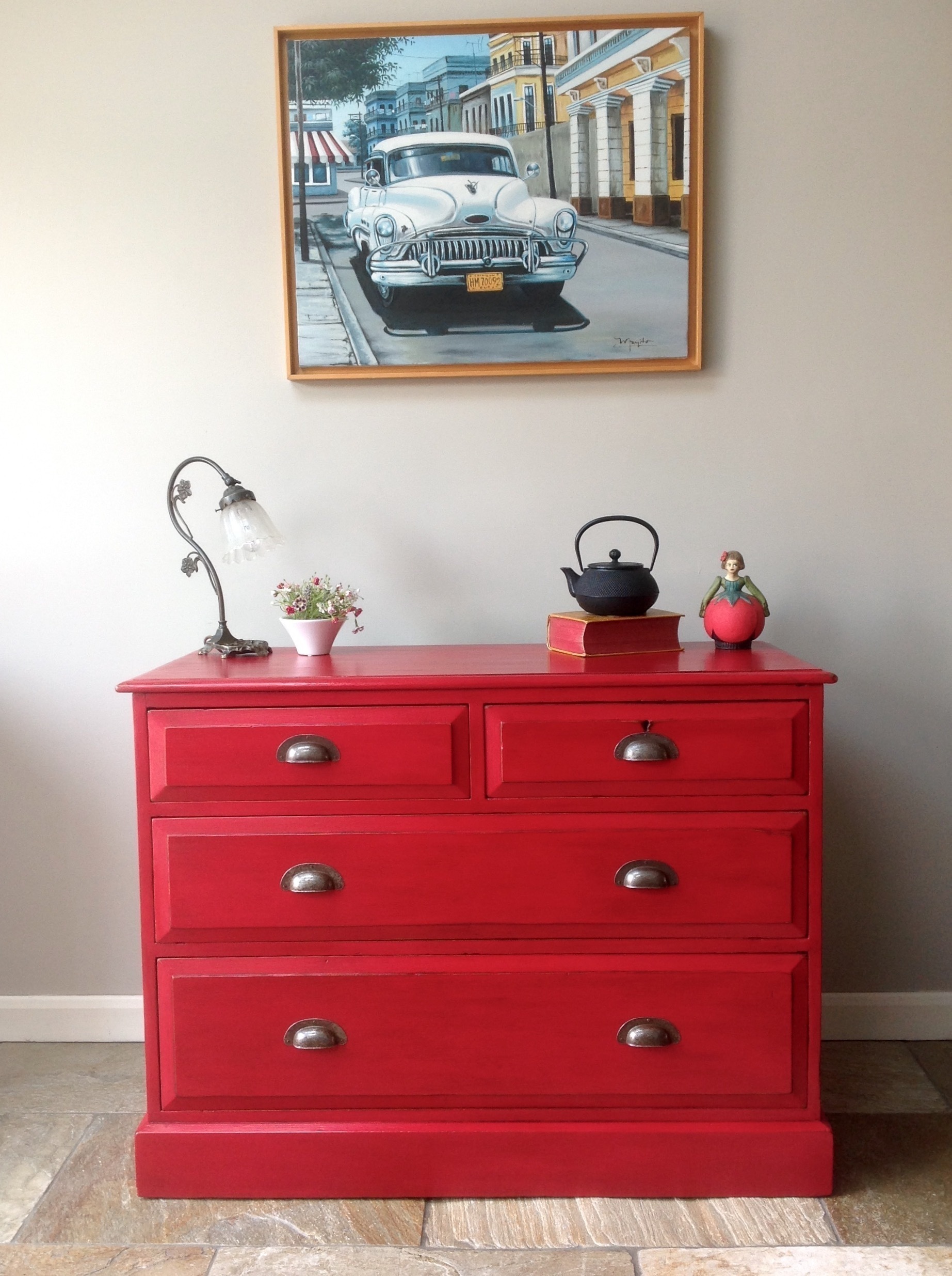 Antique Vintage Red Painted Chest Of Drawers Storage Annie Sloan