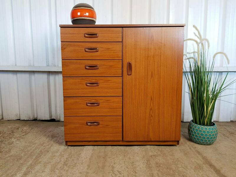 Schreiber Vintage Mid Century Teak Retro Tallboy Chest Of Drawers