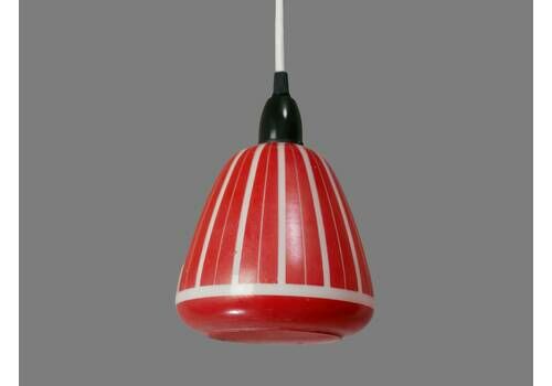 Glass Ceiling Pendant With White & Red Geometric Pattern, 1950s