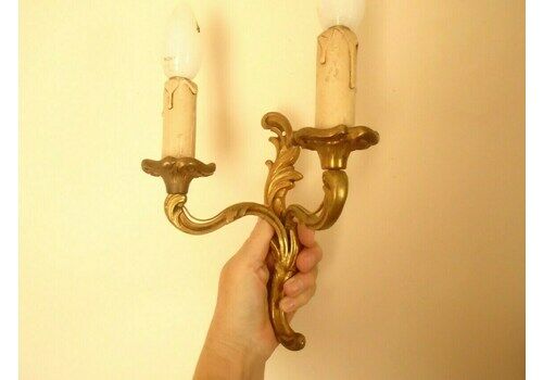 Single Antique French Bronze Rococo Wall Candle Sconce, Art Nouveau Candle Holders, Electric Wall Sconce