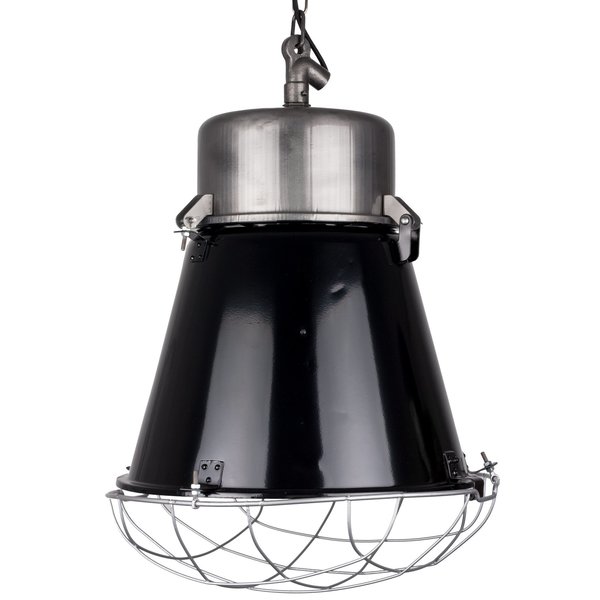 Large Factory Lamp From Poland, Industrial Pendant Light In Black Finish