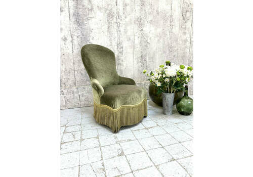 Napoleon III Balloon Back Forest Green Velvet Armchair