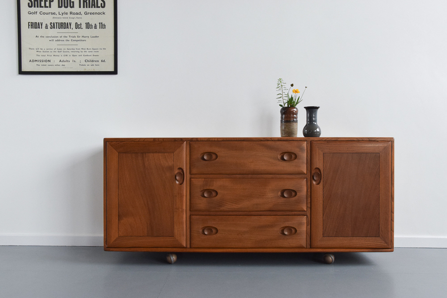 Vintage 1960s Ercol Windsor Range Golden Dawn Elm Sideboard Model