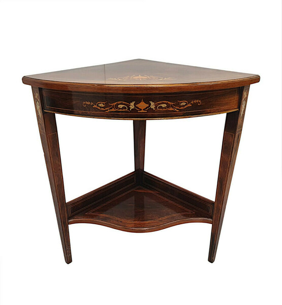 A Gorgeous Edwardian Line Inlaid Marquetry Corner Table