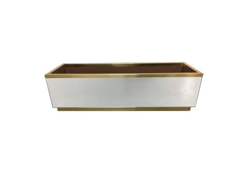 Vintage Brass & Mirror Jardinère Planter On Wheels, Italy Ca. 1970s