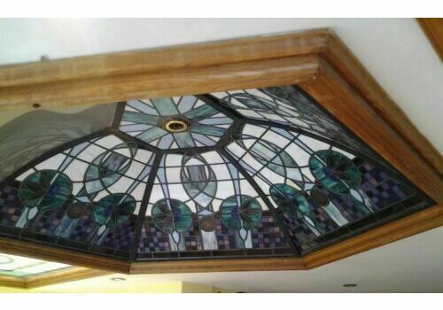 Very Large Stained Glass Roof Light Dome Window Leaded Solid Oak Custom Rare