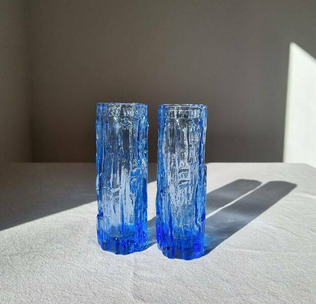 Blue Ocean Ice Glass Bark Vase Set Of 2 Glass Table Home Decor