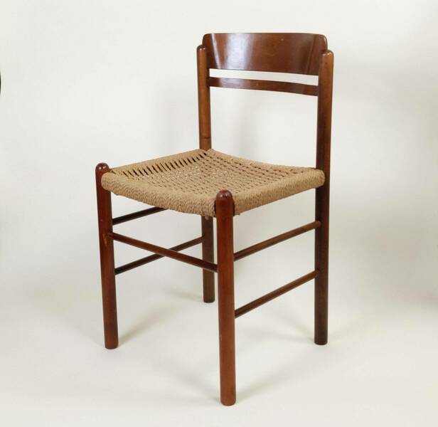 Mid Century Beech Wood Woven String Work Cord Dining Chair With Bentwod Back Rest In The Style Of Borge Mogensen