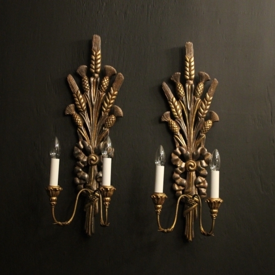 French Wheatsheaf Gilded Twin Arm Wall Lights Vinterior