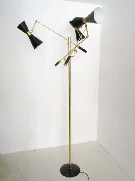 Arredoluce Brass And Black Lacquered Double Reflectors, Triennale Floor Lamp photo furniture