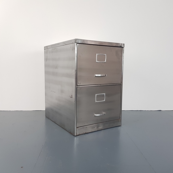 2 Drawer Vintage Stripped Steel Filing Cabinet Vinterior