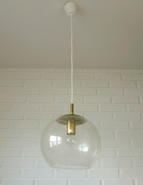 Vintage Brass And Bubble Glass Pendant Lamp 1980s Light Fixture
