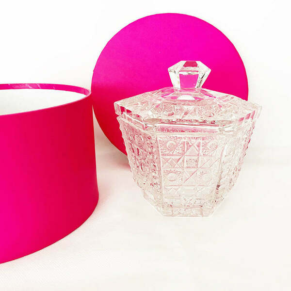 Bohemia Crystal Box With Hexagonal Lid 1900  Antiques