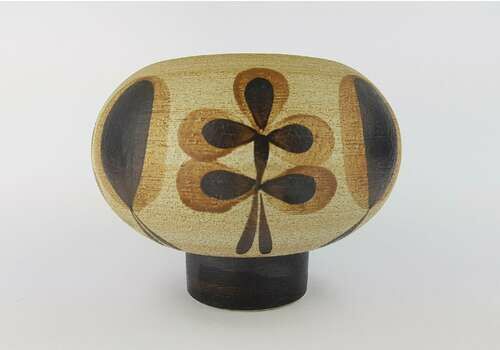 Vintage Sgrafo Brown Beige Ball Vase 3020 West German Pottery 1970s