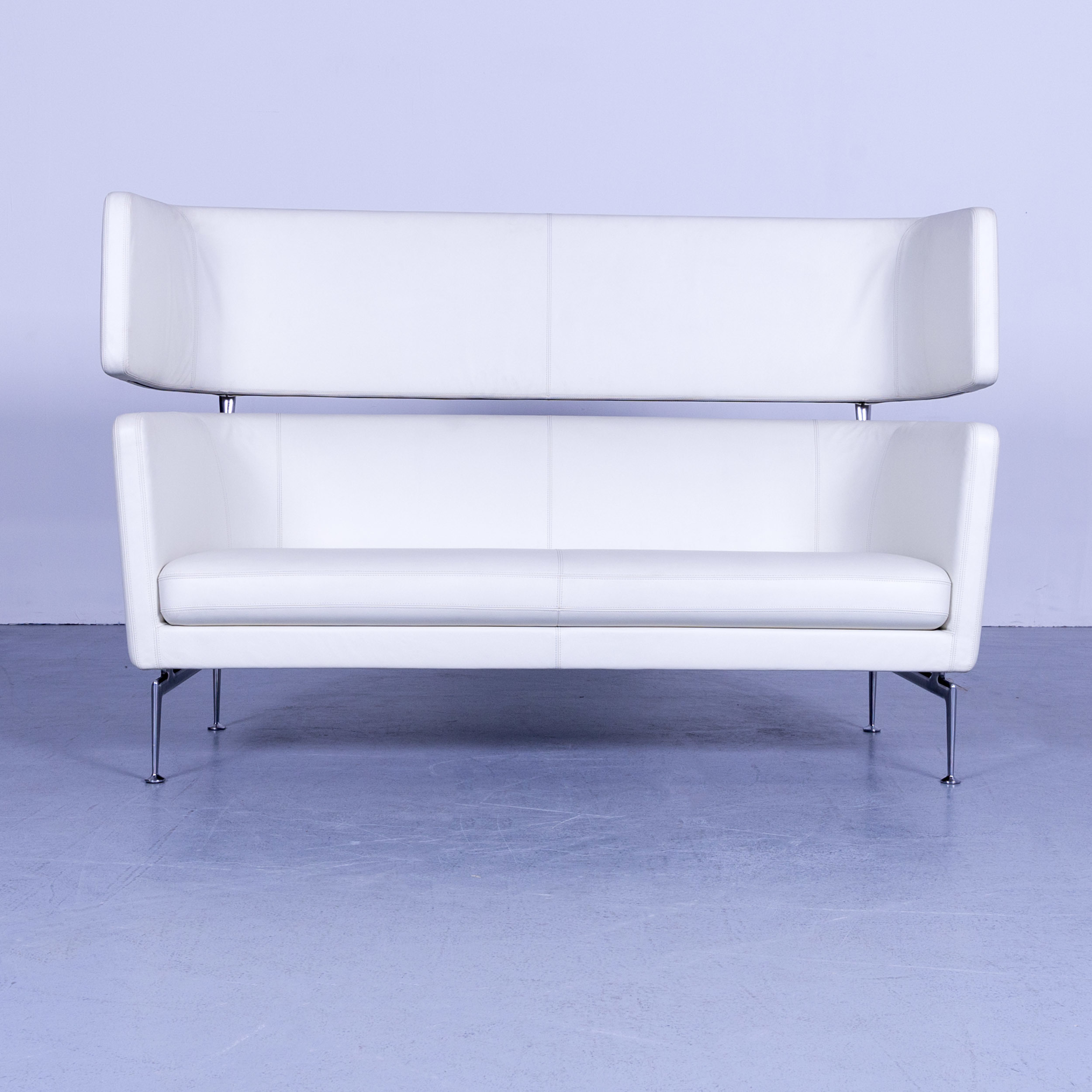 Vitra Suita Designer Leather Sofa White Two Seater Couch Genuine Bench 5505