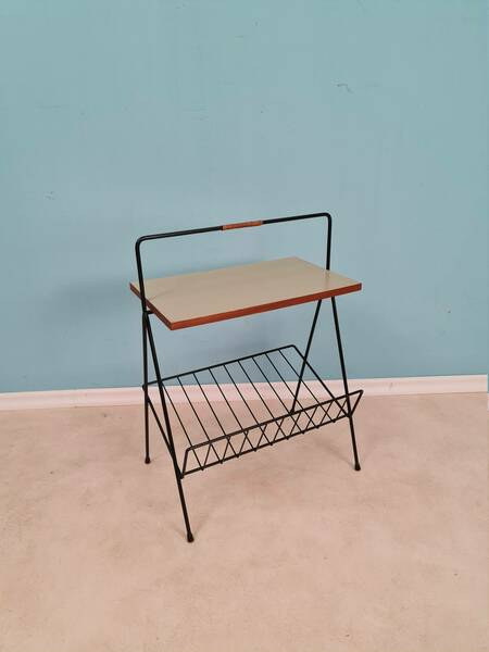 String German Vintage Side Table With Newspaper Shelf From The 60s