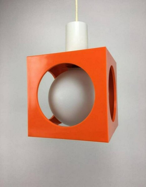 Space Age Orange Cube Pendant Lamp By Richard Essig, Type 4022