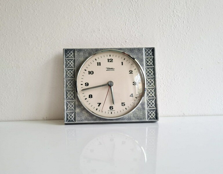 Mid Century Ceramic Wall Clock Germany Diehl Electronic 70s Vinterior