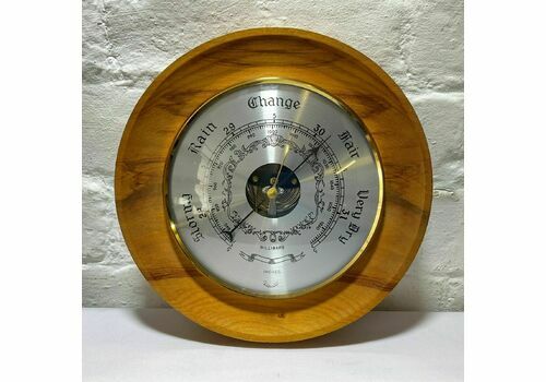 1970s Vintage Round Aneroid Daymaster Barometer Fruit Wood Surround, Working Order