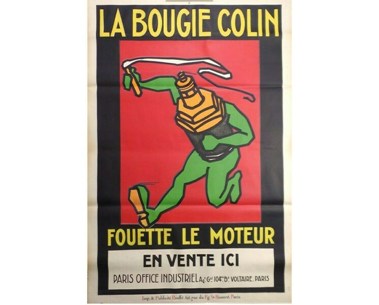 Original 1920s Vintage Bougie Colin Poster French  Gift For Him  Car Poster  Man Cave  Art Deco Classic  Antique Poster  French Poster Car