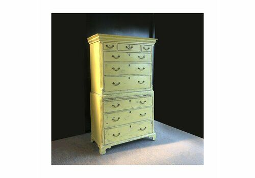 Antique Georgian Painted Chest On Chest Georgian Tall Chest Painted Pale Green Antique Storage Chest On Chest 1800's Double Chest Of Drawers