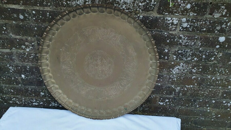 Huge Vintage Brass Charger Far Middle East Platter Charger Benares