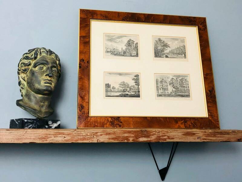 Beautiful Set Of Antique Amsterdam The Netherlands Engravings In A Burr Walnut Frame With Gold Inner Section Vintage (Hh)