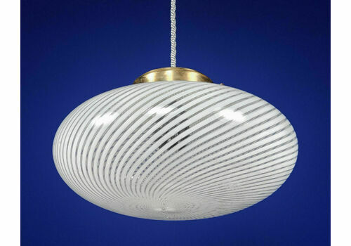Vintage 1970s Murano Glass 'A Spirale' White Striped Pendant Lamp   Rewired
