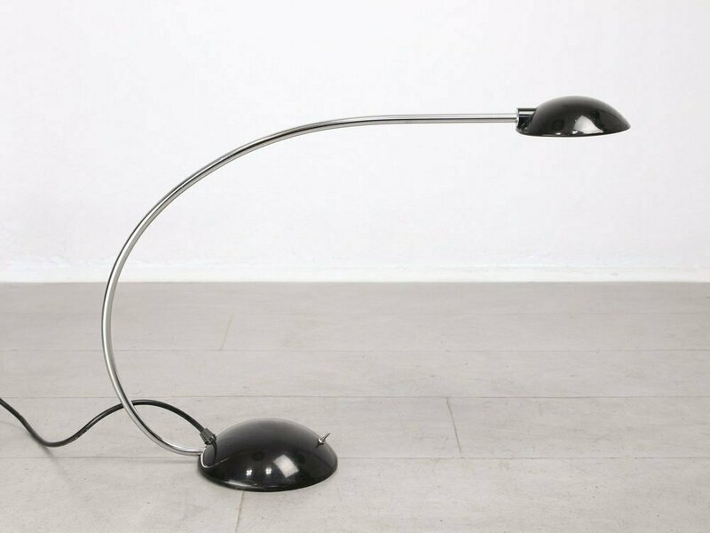 Vintage Arc Table Lamp In Black And Chrome From Meblo, 1980s