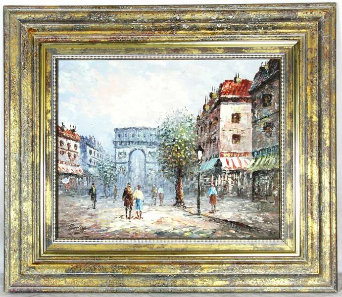 Tableau Peinture à L'huile Sur Toile - Vue De Paris Avec L'Arc De Triomphe, Signé Caroline BURNETT