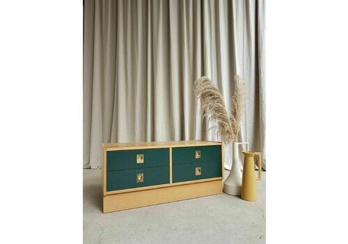 Vtg Mid Century Danish Low Oak Chest Of Drawers Scandinavian Style Retro
