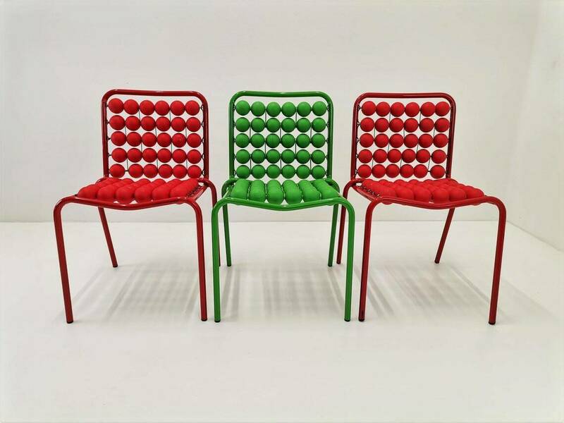 Of Children's Metal Garden Chairs In Red And Green Pop Art