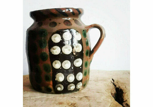 Decorated Terracotta Earthenware Hungarian Vintage Clay Handmade Pottery Jug Bottle Water Wine 30 40