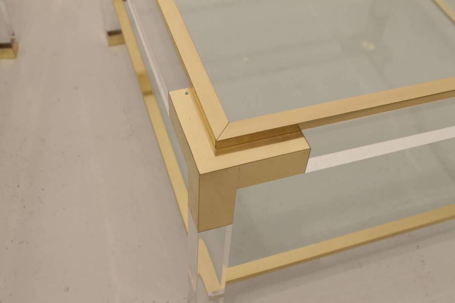 Tables | Vintage Lucite, Brass And Glass Coffee Table | Vinterior