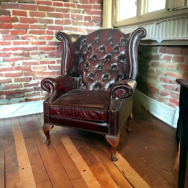 Vintage Antique Red Style Library Chair Vinterior