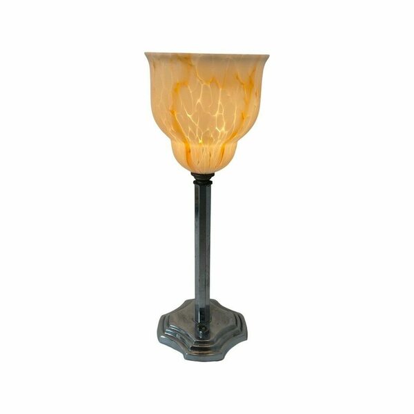 Art Deco   Table Lamp   Chalice Shaped, Multi Colored Glass   Silver Plated Base With Power Switch