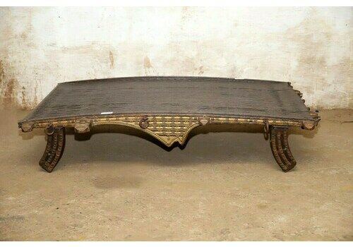 18th Century Upcycled Bullock Cart Table | Handcrafted Punjabi Heritage Piece With Carved Wood & Iron | Indian Statement Furniture