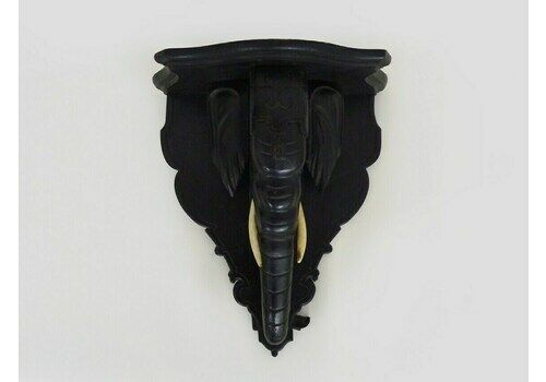 Bolster, Plant Holder, Wall Statue Holder, Blackened Wooden Elephant Head Wall Lamp. Late 19th Century