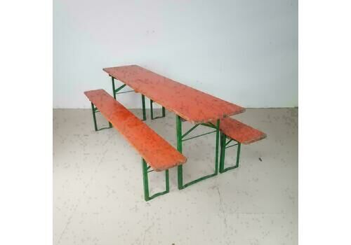 Vintage German Beer Table And Benches Orange
