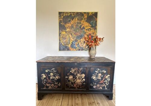 Large Blanket Box /Trunk With Inlaid Chinoiserie Panels