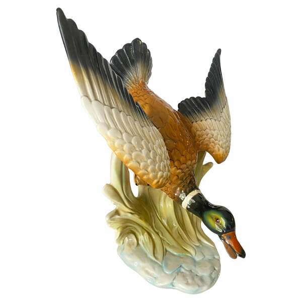 Large 20th Century Ceramic Flying Duck In The Style Of Delphin Massier Brown..