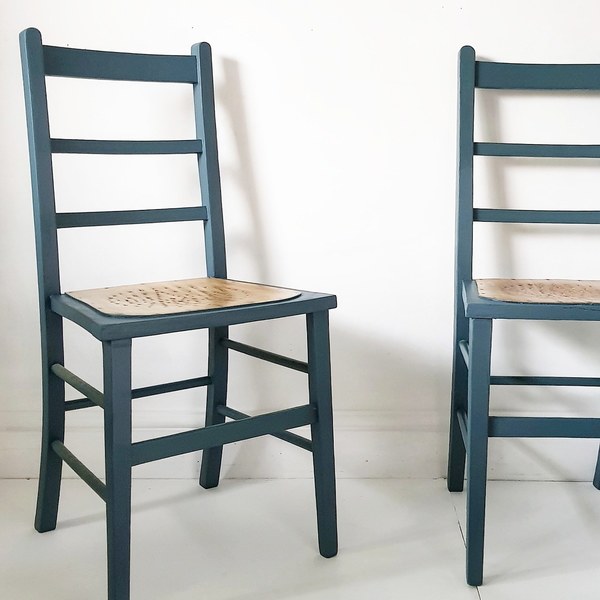 Pair Of Antique Edwardian Painted Vintage Farmhouse Chairs With Star