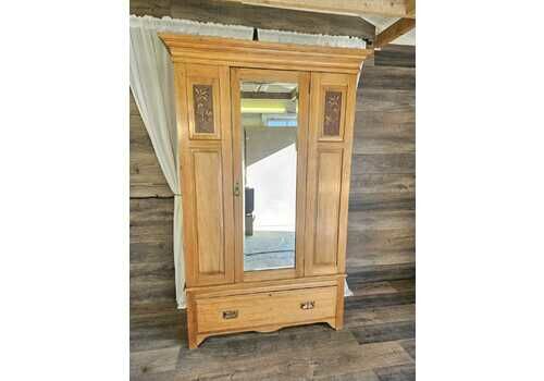 Edwardian Art Nouveau Satin Walnut Double Wardrobe